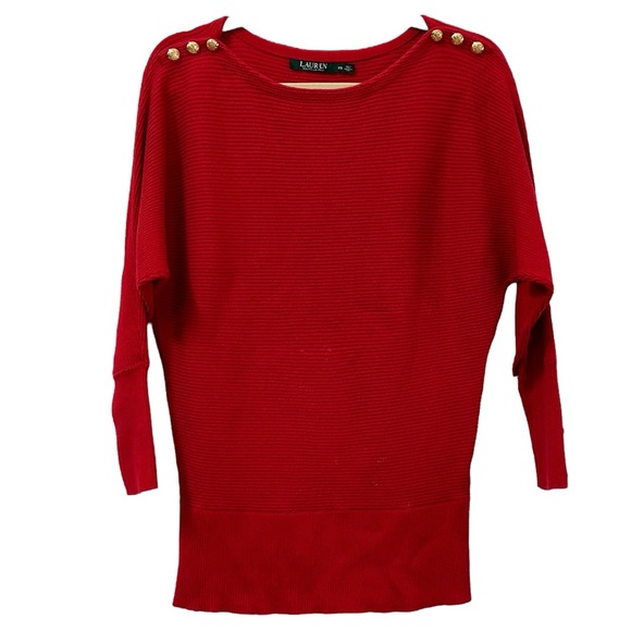 Lauren‎ Ralph Lauren Women’s Red Ribbed Dolman Sleeve Sweater Sz XS - Picture 1 of 8